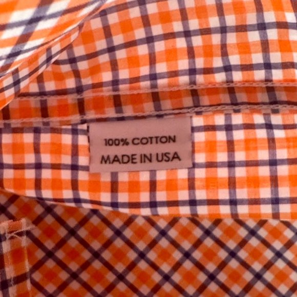 Gustin Long Sleeve Button Shirt Thomas Mason Orange Blue Gingham Medium Cotton - Picture 7 of 10